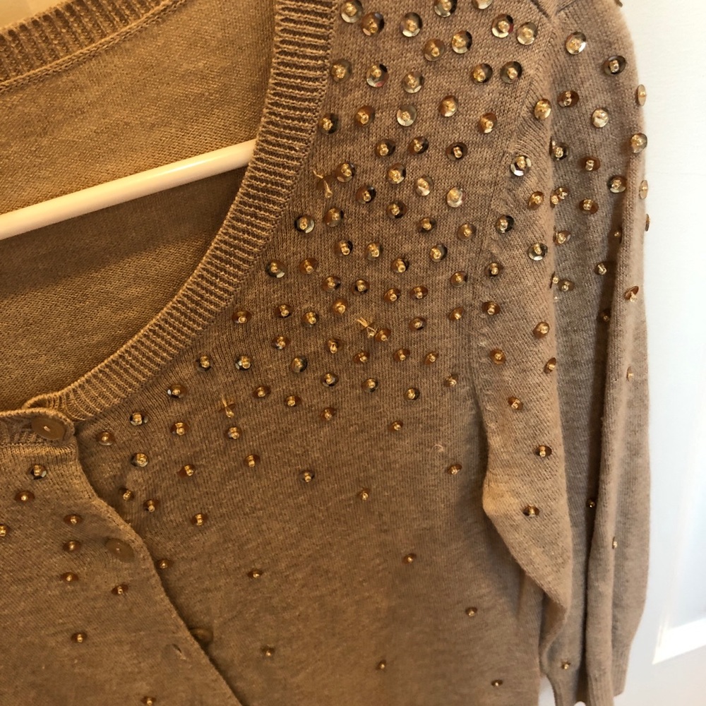 Tan Buttoned Cardigan With Sequence - image 3